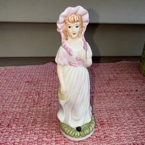 Vintage‎ Porcelain Figurine Lady in Bonnet Statue 8 In Tall